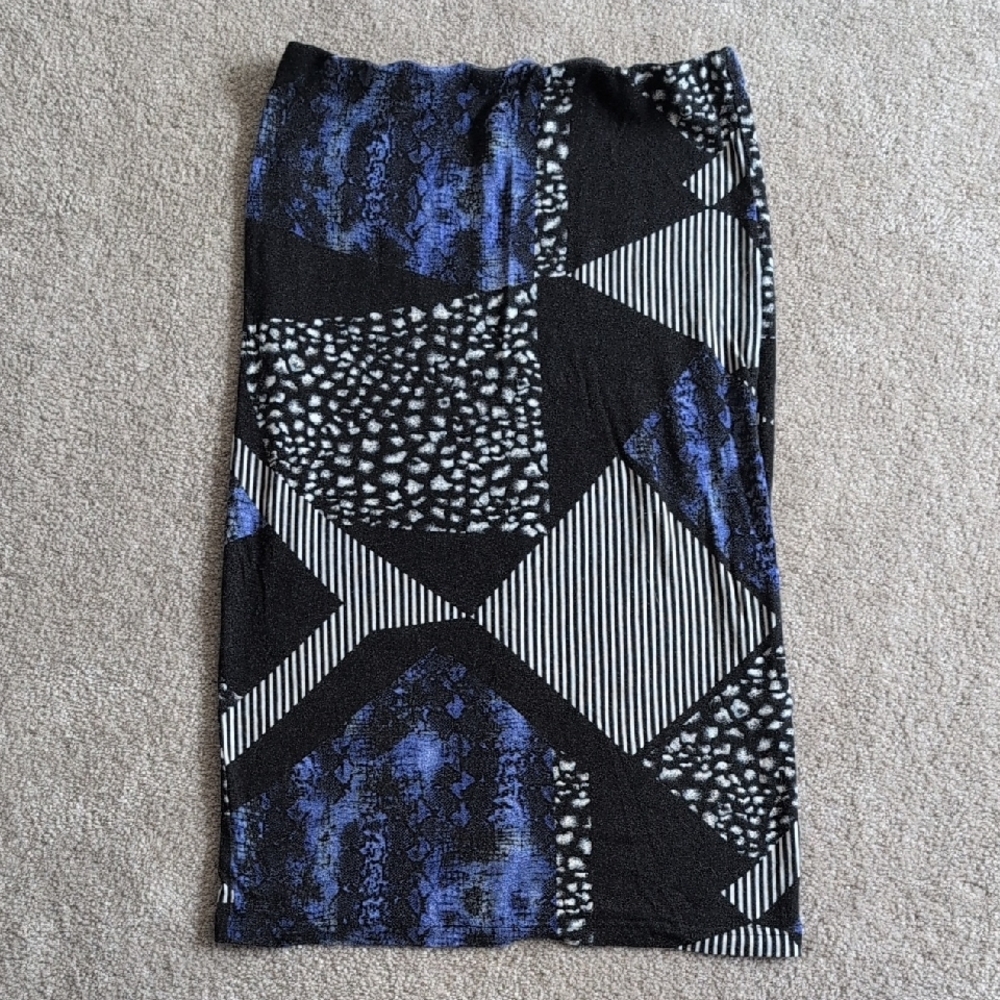 Black and Blue Midi Pencil Skirt for Work